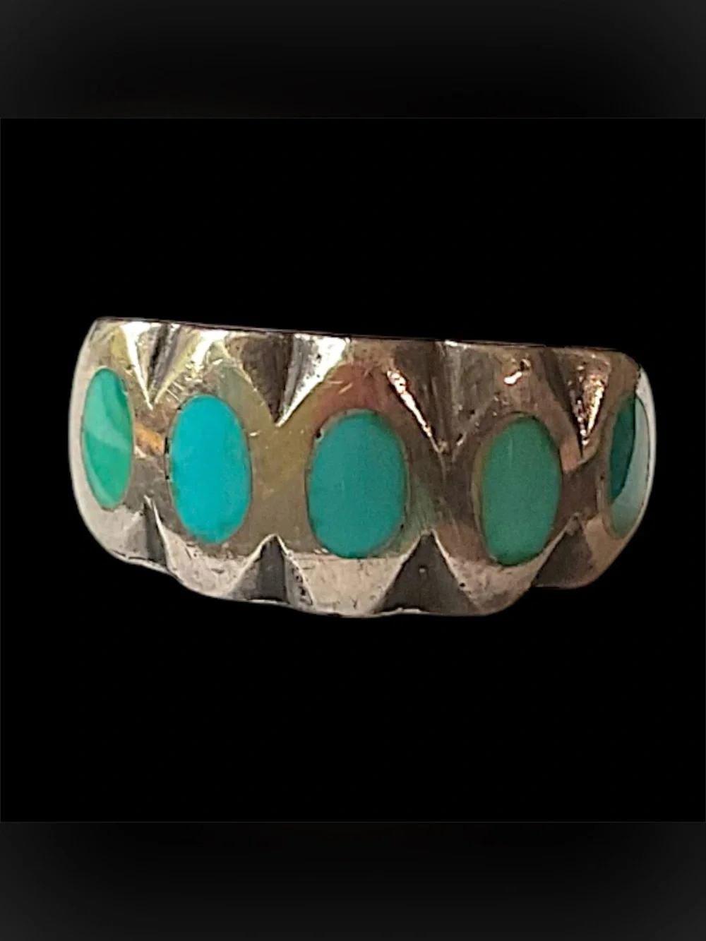 Vintage Sterling Silver Turquoise Inlay Native American Heavy Chunky Ring Size 6